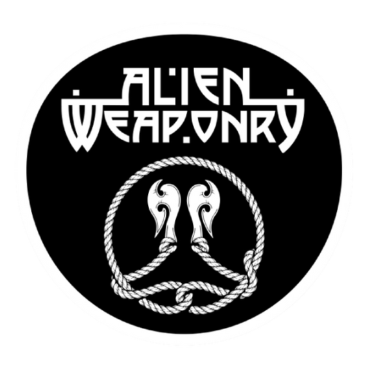 Black circular logo with 'Alien Weaponry' text and rope design on a white background