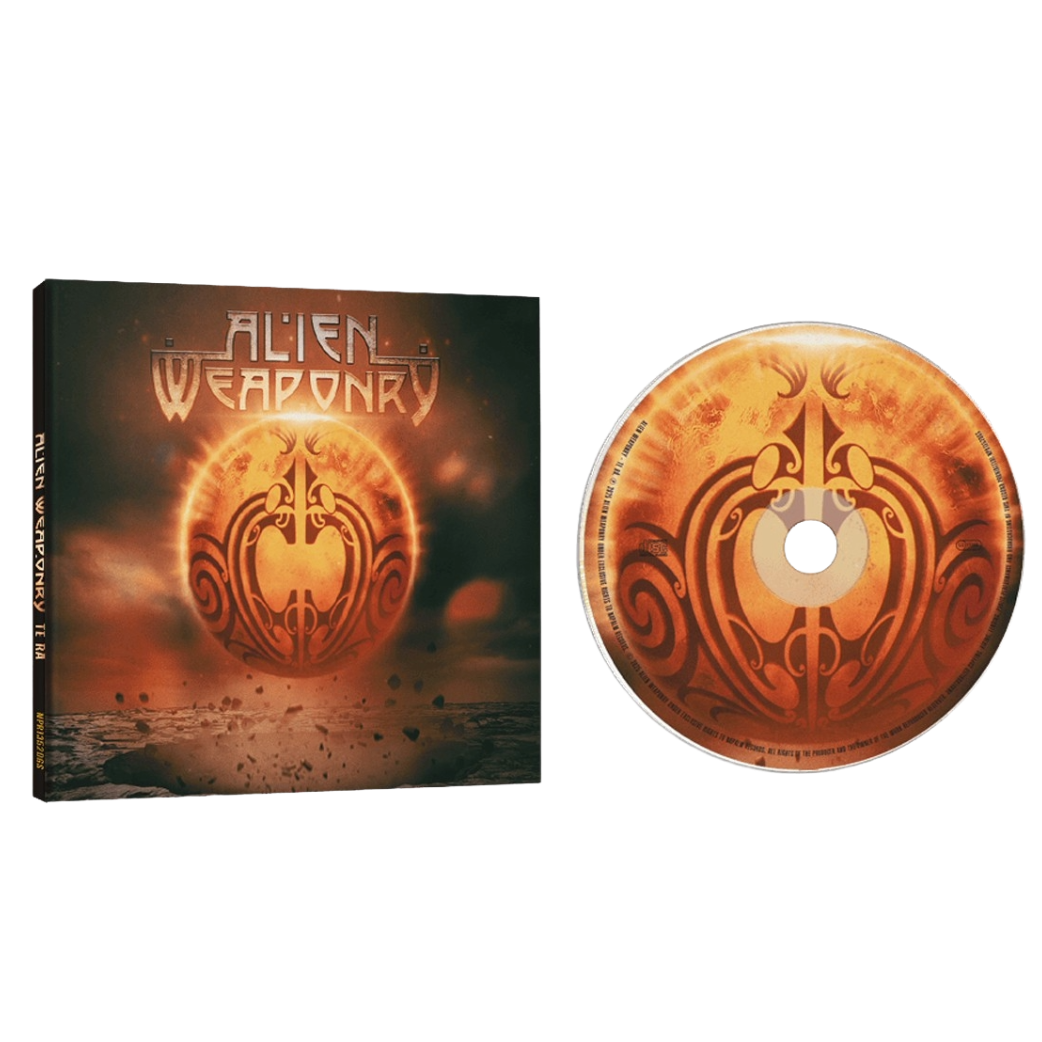 CD cover and disc with 'Alien Weaponry' design on a white background
