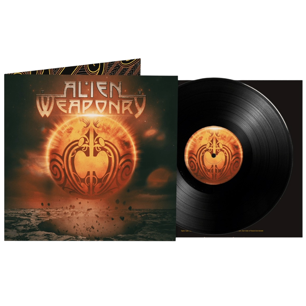 Vinyl record and cover with 'Alien Weaponry' design on a white background