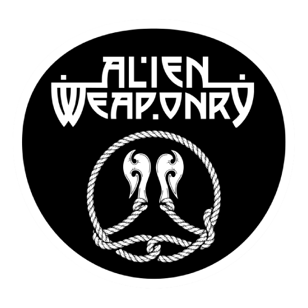 Black circular logo with 'Alien Weaponry' text and rope design on a white background