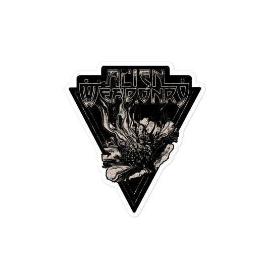 Sticker with 'Alien Weaponry' logo and black and white design on a white background