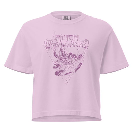 Light purple t-shirt with graphic design on a white background